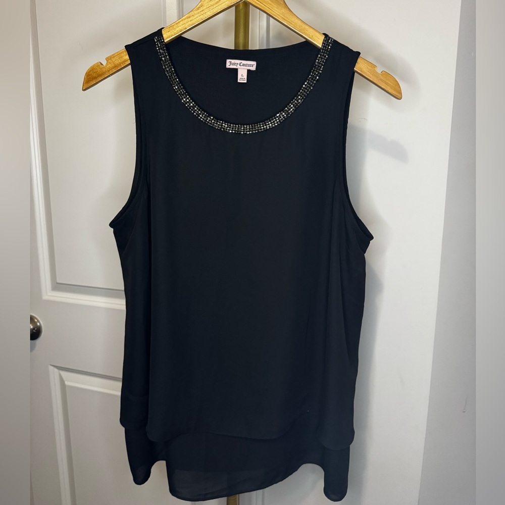 Juicy Couture Black Sleeveless Rhinestone Neck Camisole